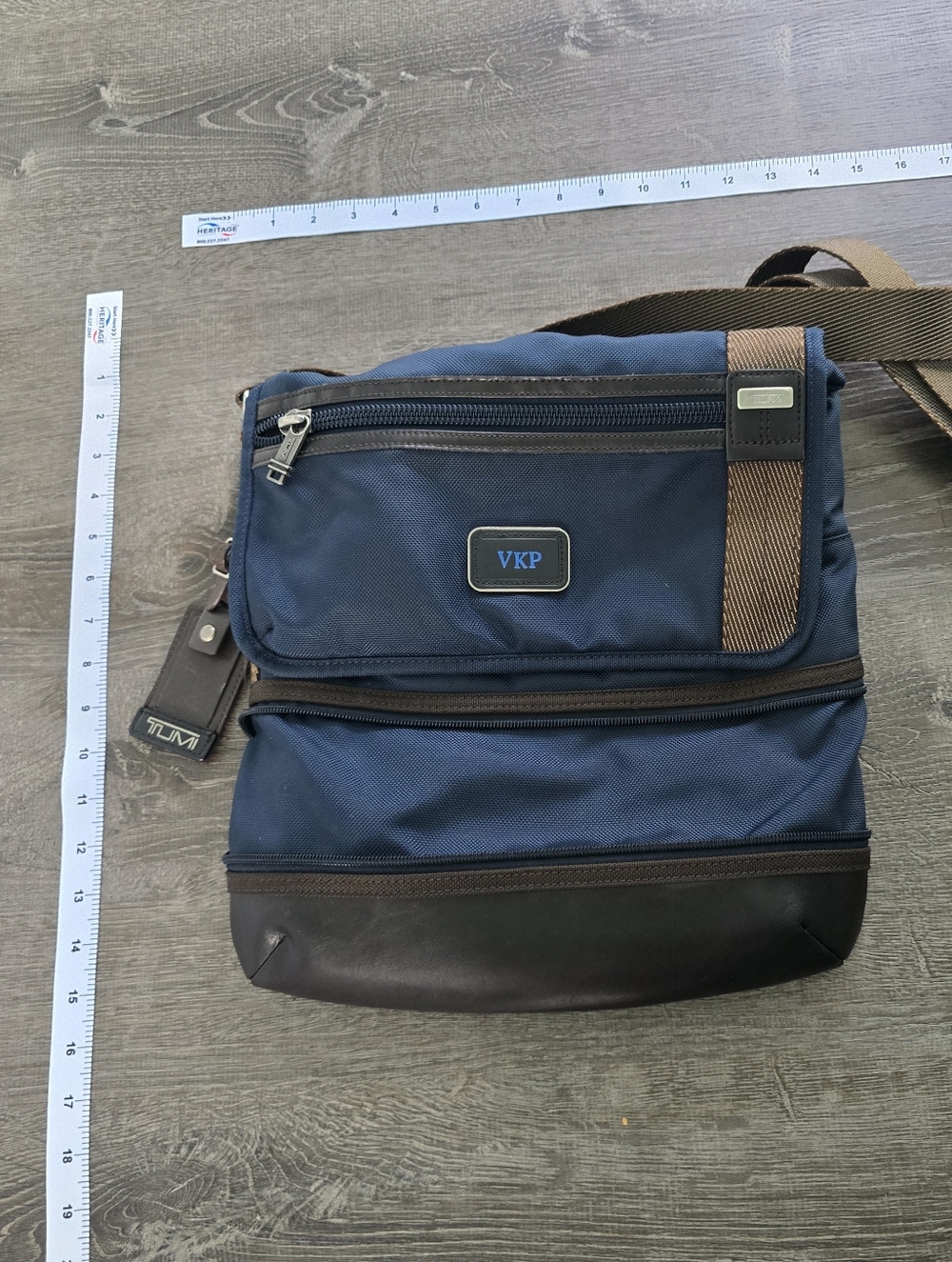 Tumi Navy and Brown Men's Extendable Messenger Bag